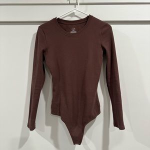 NUUDS Ribbed Long Sleeve Bodysuit - Coffee - SMALL